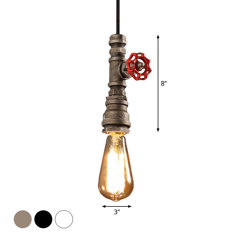 Single-Bulb Pipe Pendulum Light Loft Style Black/Silver/Bronze Metallic Hanging Pendant Light with Water Valve Deco