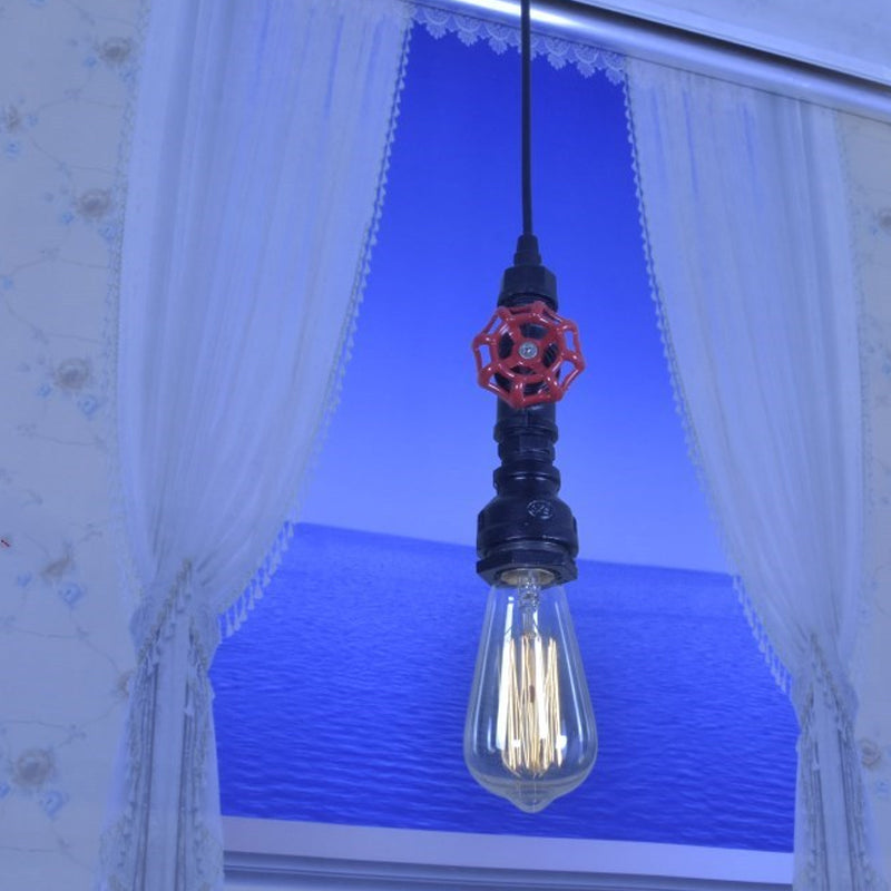 Single-Bulb Pipe Pendulum Light Loft Style Black/Silver/Bronze Metallic Hanging Pendant Light with Water Valve Deco