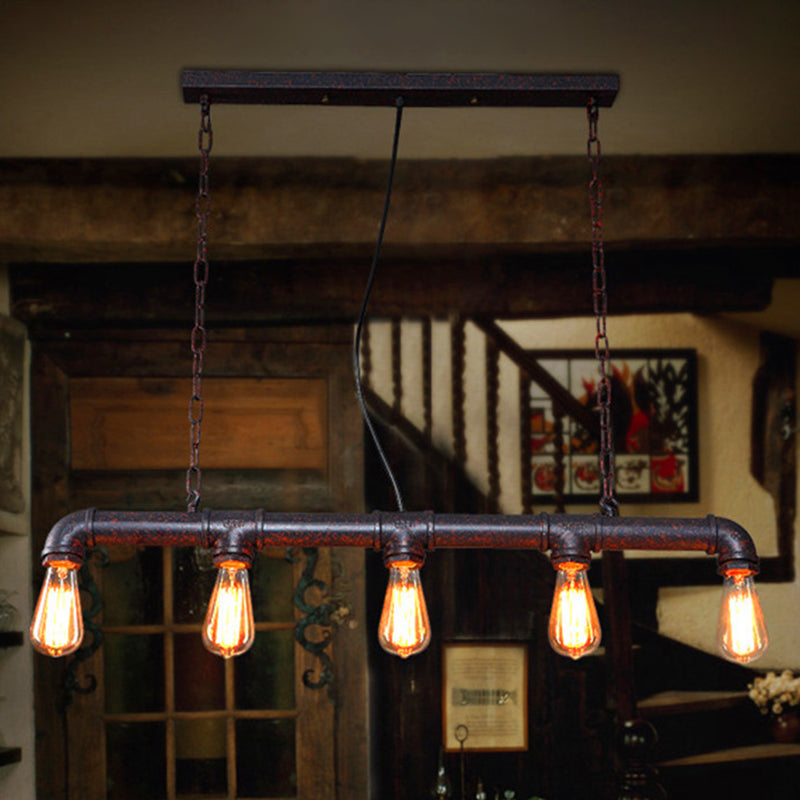 Rust 5-Light Hanging Pendant Industrial Style Iron Plumbing Pipe Island Light over Table