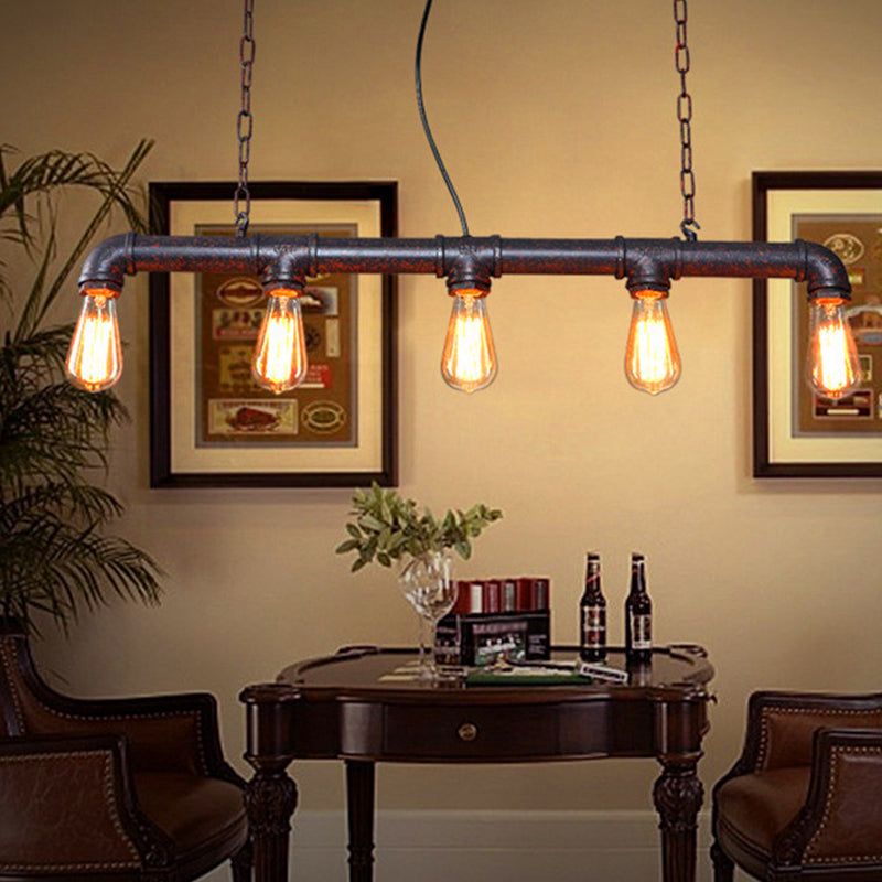 Rust 5-Light Hanging Pendant Industrial Style Iron Plumbing Pipe Island Light over Table