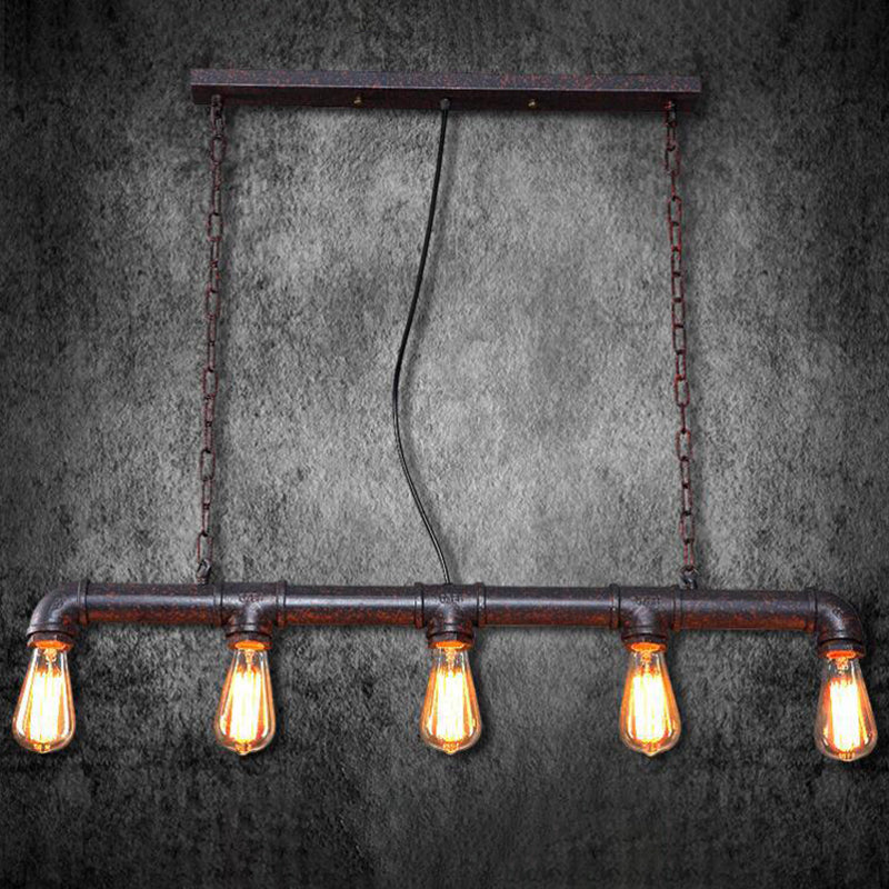 Rust 5-Light Hanging Pendant Industrial Style Iron Plumbing Pipe Island Light over Table