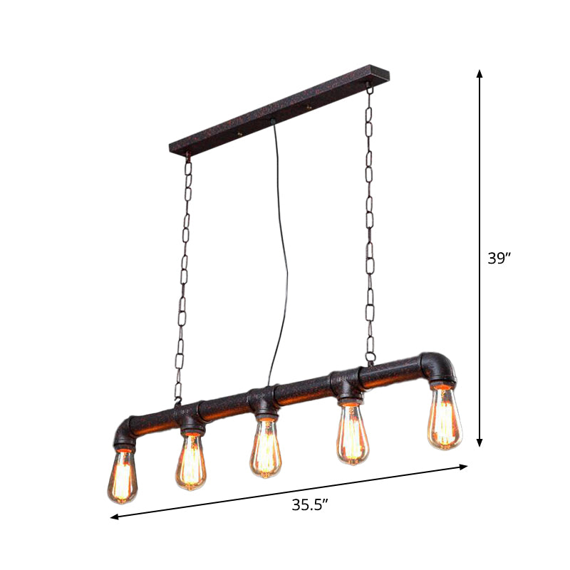 Rust 5-Light Hanging Pendant Industrial Style Iron Plumbing Pipe Island Light over Table