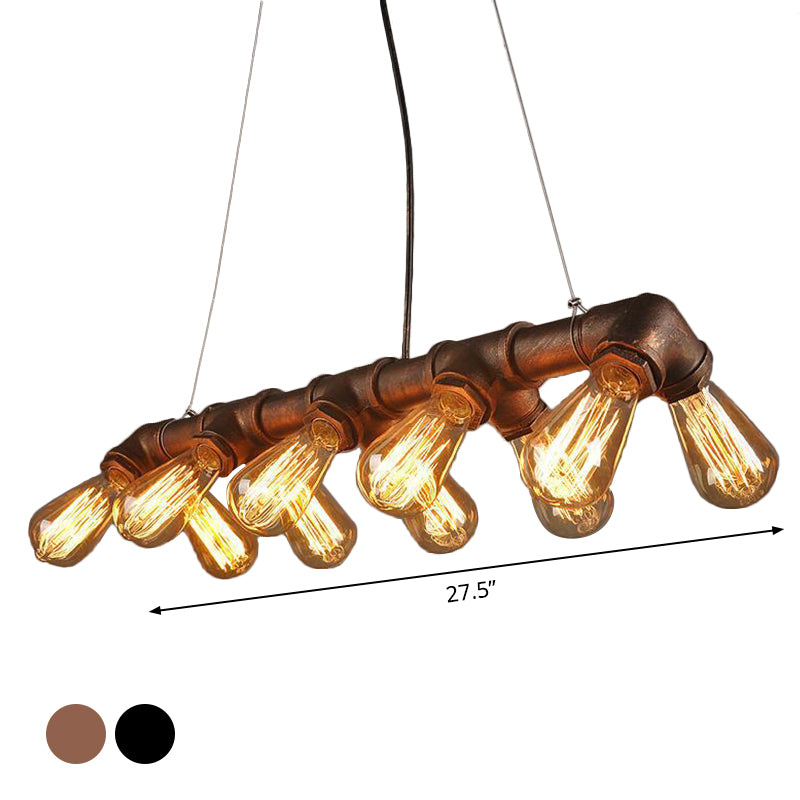 Black/Copper Symmetric Piping Pendant Industrial Metal 10 Bulbs Kitchen Dinette Island Light Fixture