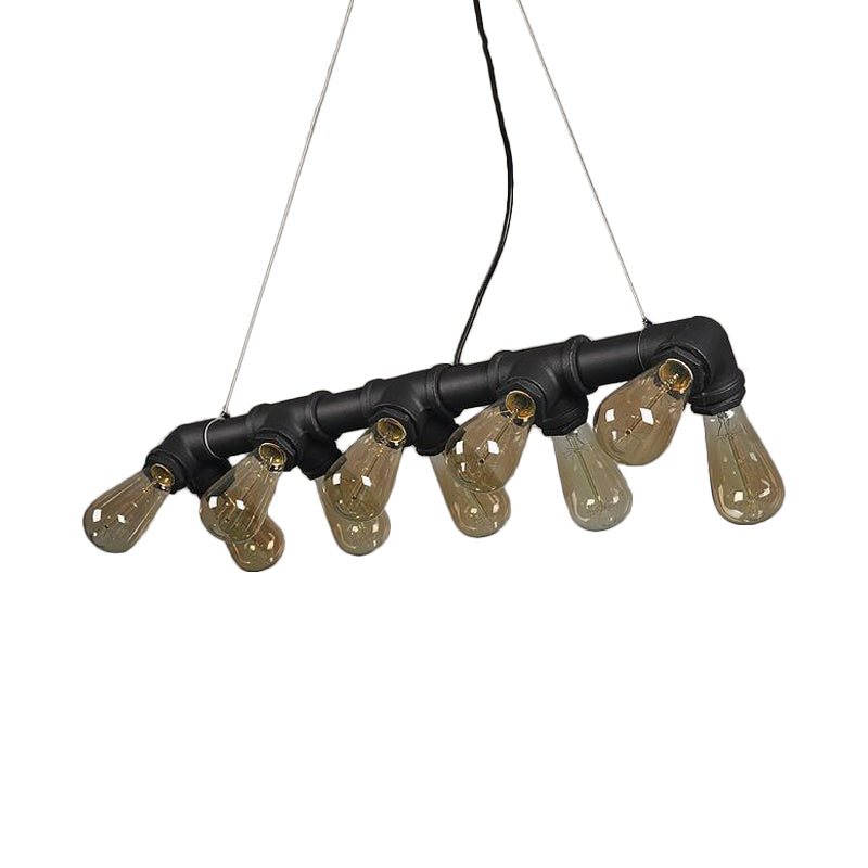 Black/Copper Symmetric Piping Pendant Industrial Metal 10 Bulbs Kitchen Dinette Island Light Fixture