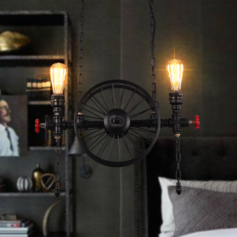 Wheel Piping Living Room Island Light Industrial Iron 2/3/4 Heads Black Hanging Light Fixture
