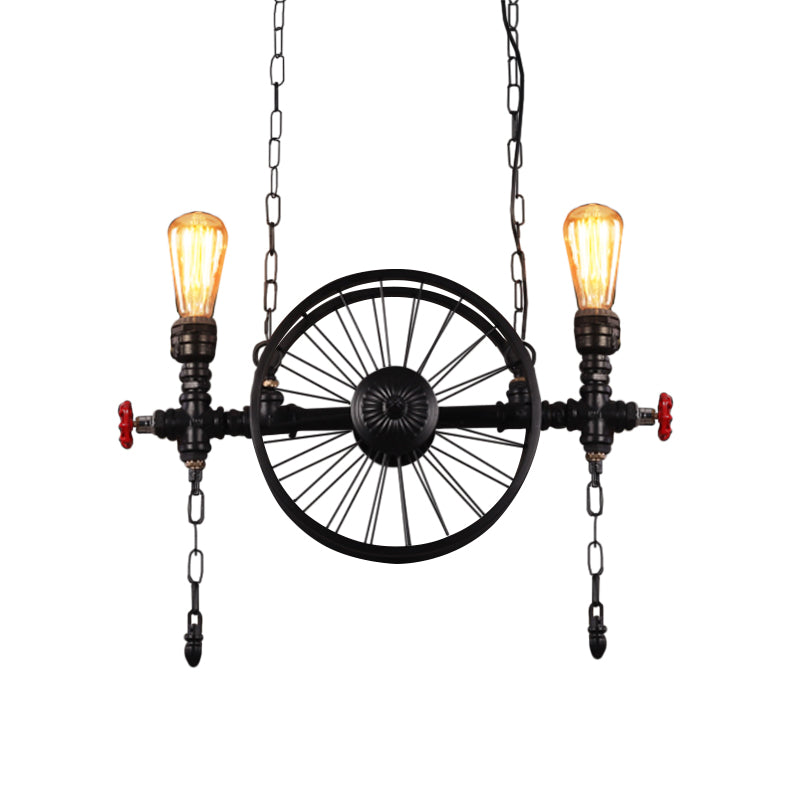 Wheel Piping Living Room Island Light Industrial Iron 2/3/4 Heads Black Hanging Light Fixture