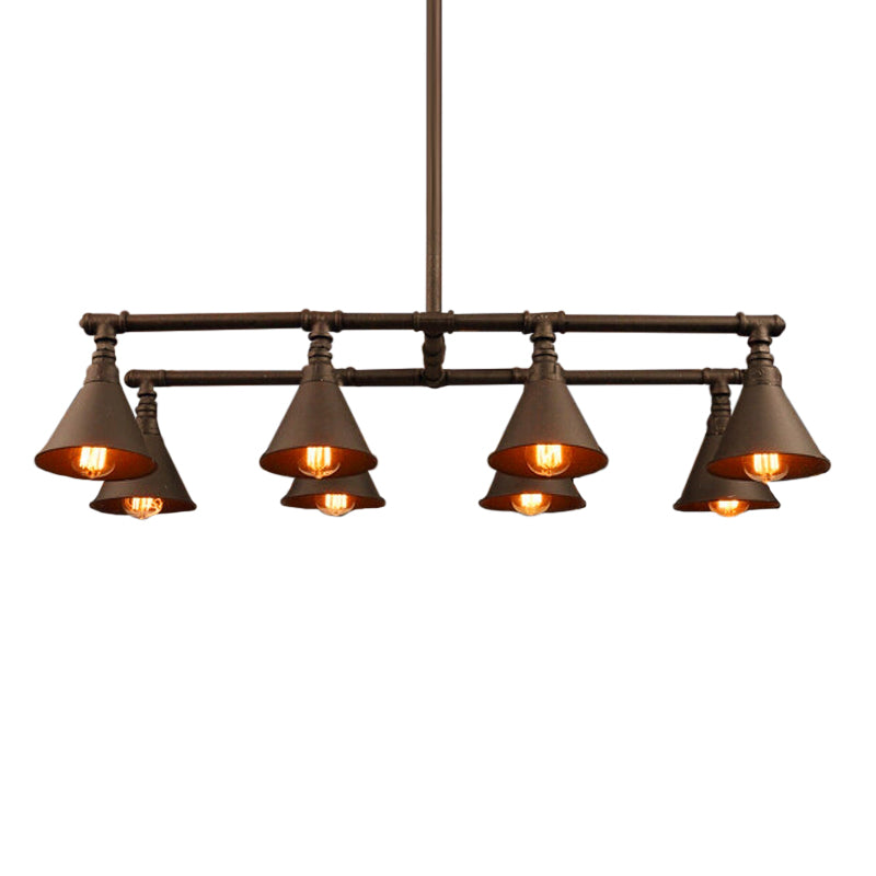 8 Bulbs Island Pendant Light Industrial Conical Iron Suspension Lighting in Black/Rust for Wine Bar