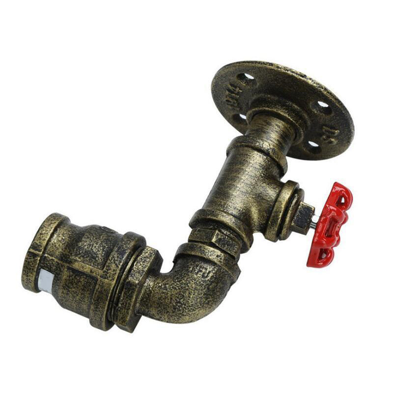 L-Shaped Pipe Bistro Wall Light Industrial Iron Single-Bulb Silver/Brass/Bronze Finish Wall Mount Lamp with Valve Deco