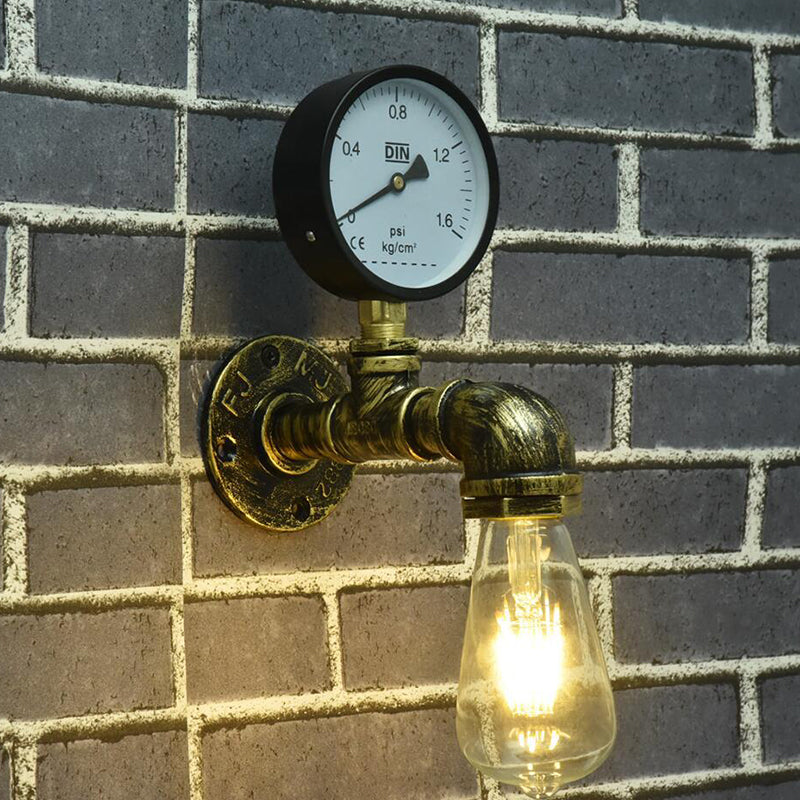 Single Metal Wall Mount Lighting Industrial Bronze Pipe Kitchen Wall Lamp with Bare Bulb Design