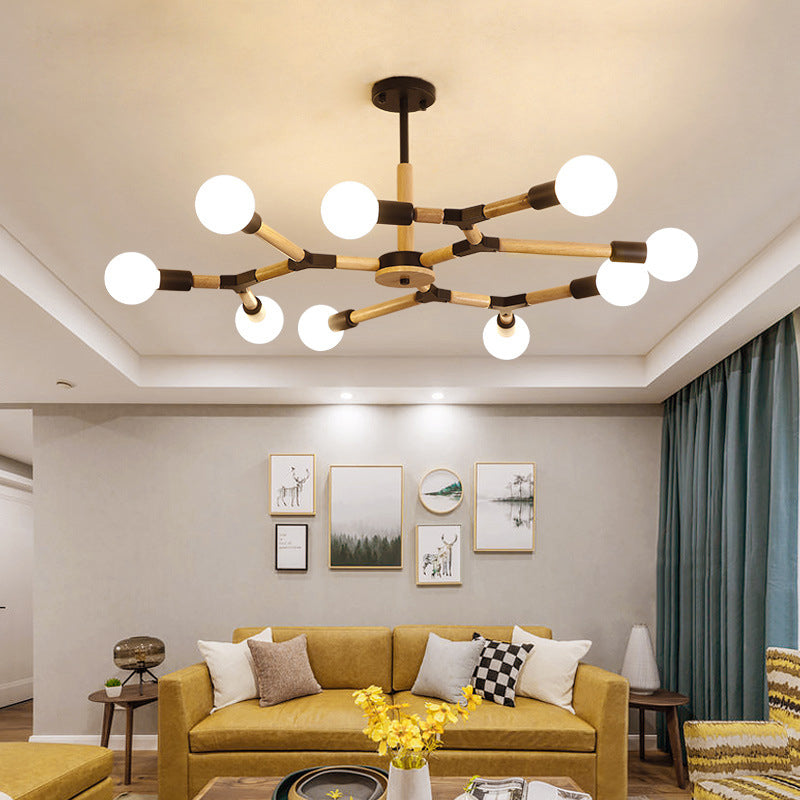 Lámpara de cuello de techo negro/blanco de lámpara molecular de madera con diseño de techo negro/blanco con diseño de bombilla desnuda