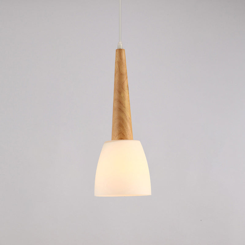 1/3-Light Kitchen Dinette Cluster Pendant Nordic Wood Hanging Light with Bell Milk Glass Shade and Handle