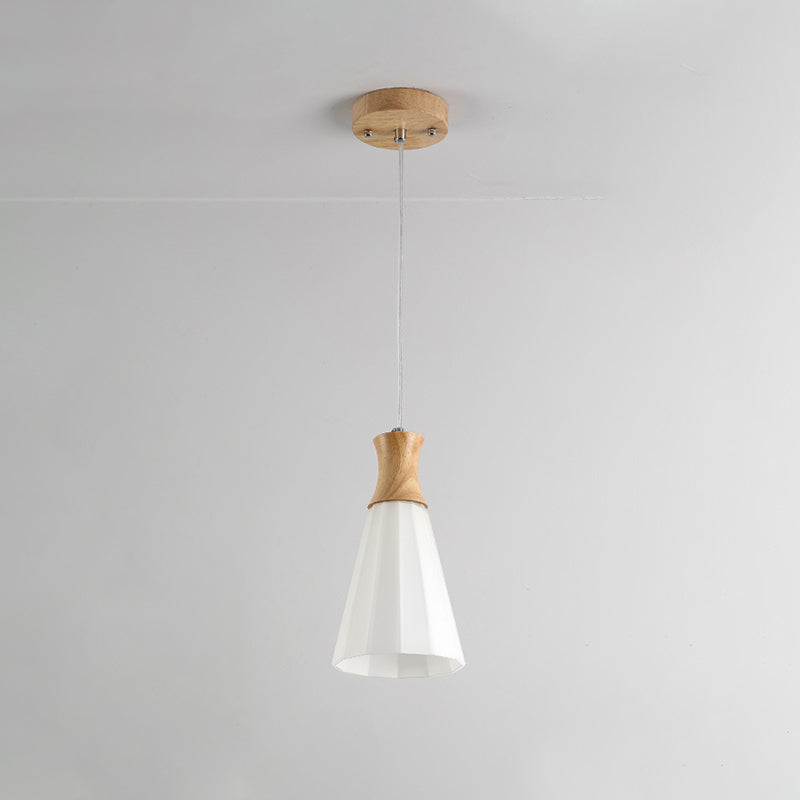 Cono sospeso a sospensione Light Nordic Milky Glass 1/3-Bulb Wood Suspension Lampada con baldacchino rotondo/lineare