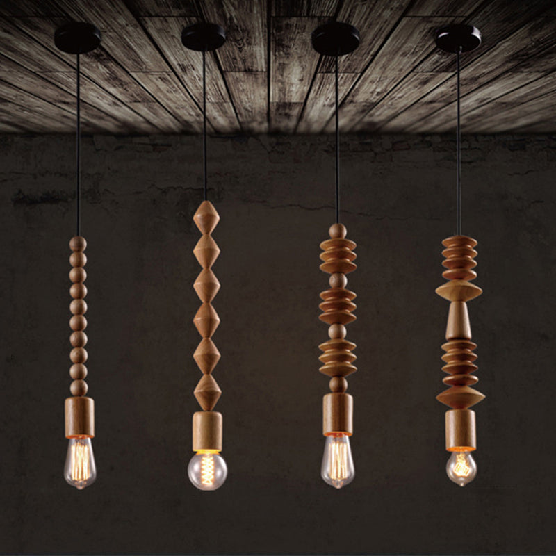 Brown Baluster Pendant Ceiling Light Simplicity 1 Head Wood Exposed Bulb Designed Hanging Lamp Kit