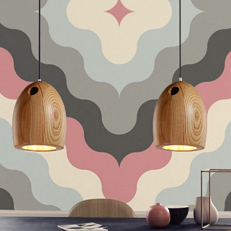 Wooden Dome Small Pendant Lamp Nordic 1-Light Beige Ceiling Hang Light for Dining Room