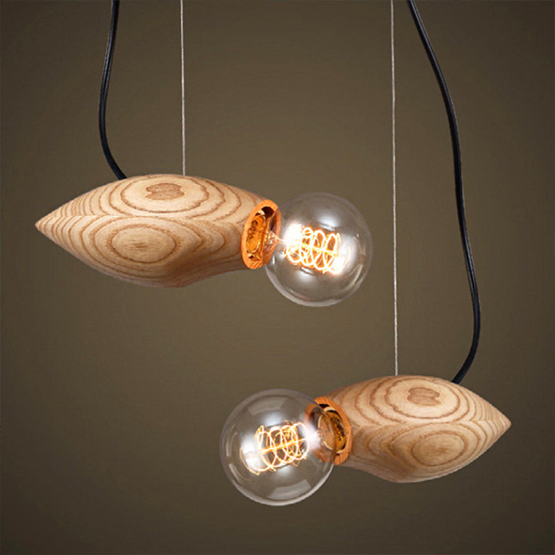 Beige Birdie Pendant Light Kit Nordic 1 Bulb Wood Hanging Light Fixture with Open Bulb Design