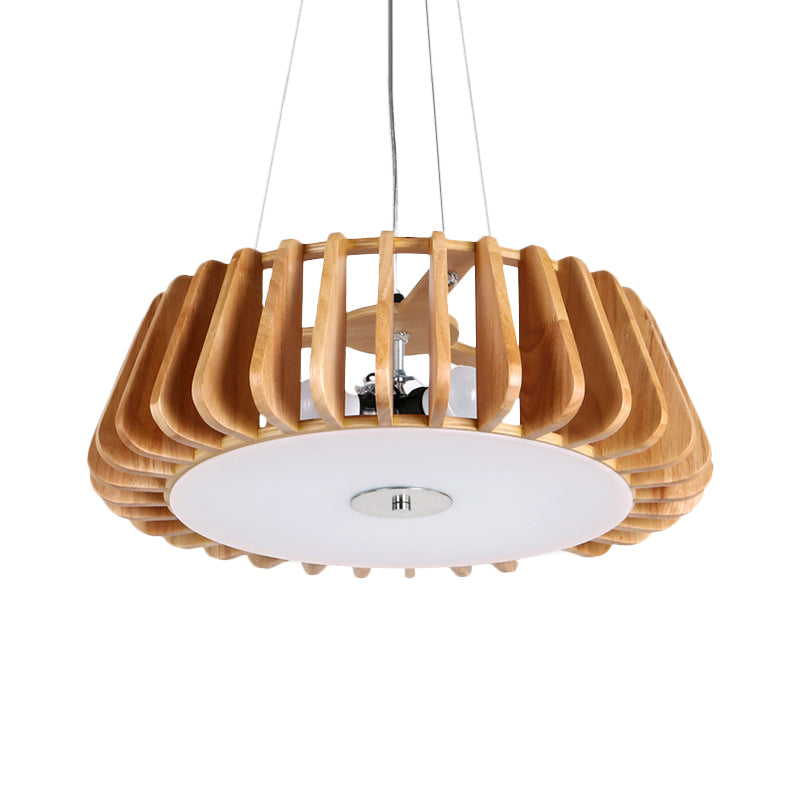 Single-Bulb Dining Room Pendant Light Modern 1 Light Hanging Lamp with Drum Wooden Cage