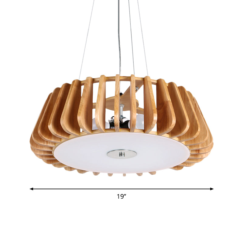 Single-Bulb Dining Room Pendant Light Modern 1 Light Hanging Lamp with Drum Wooden Cage