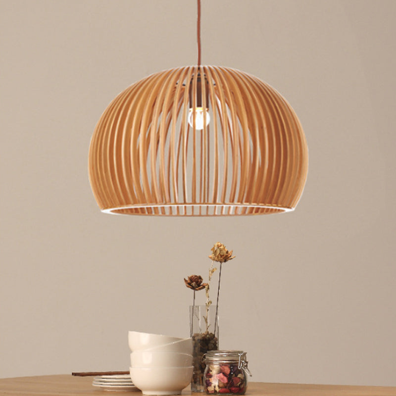Holzhemisphäre Anhänger Beleuchtung minimalistischer Ein-Bulb-Beige Decke Hanglampe, 14 "/18" Breite