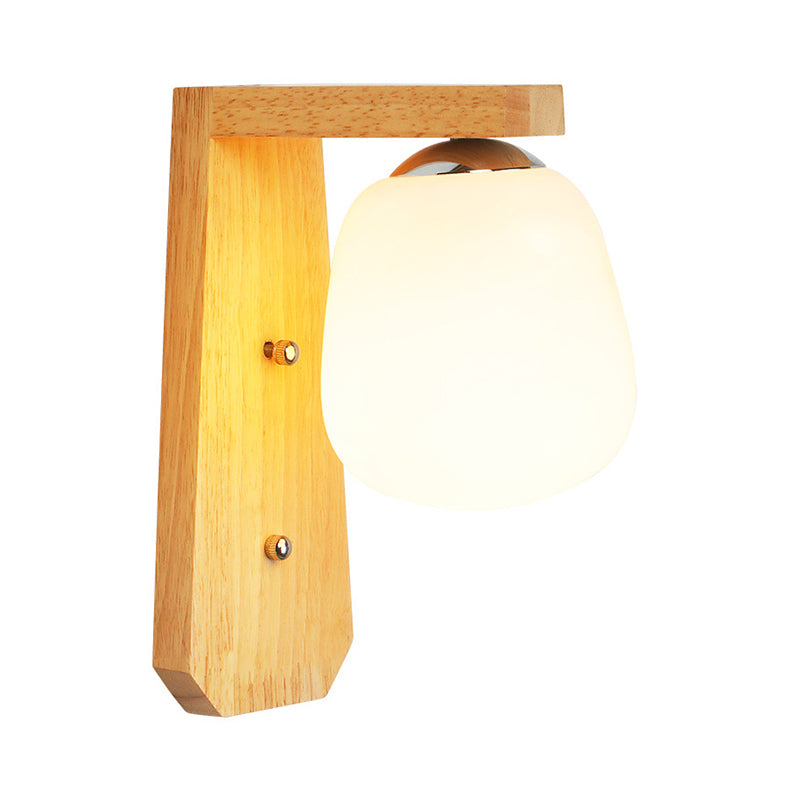 Milchyglas knospenförmige Wandbeleuchtung Nordische 1 Lampenholz -Holzwandmontierlampe mit rechtwinklem Arm