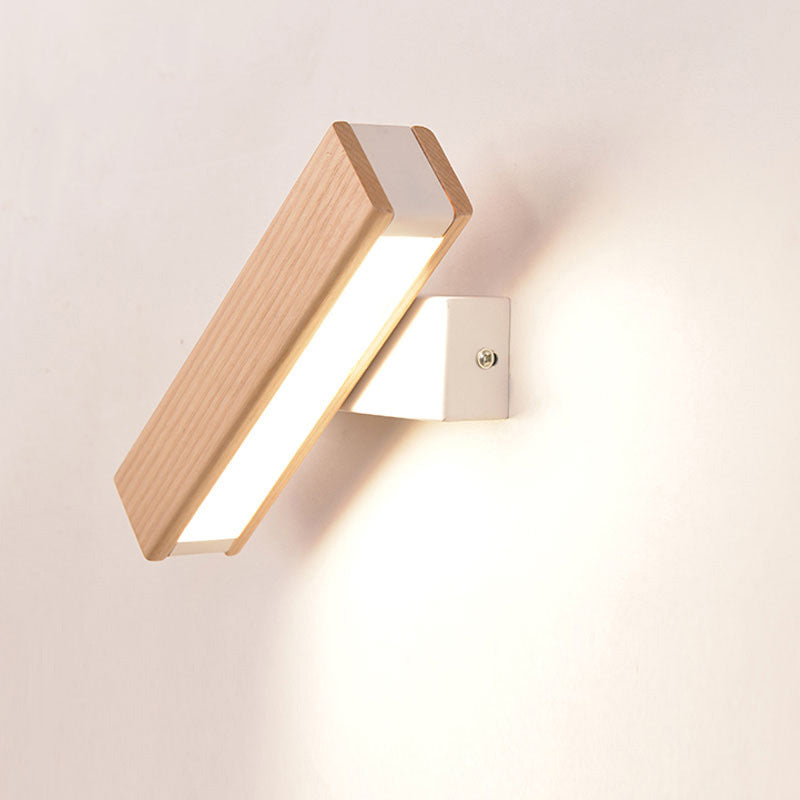 Rectangle Rotating Wall Lamp Minimalist Wood Bedside LED Wall Mount Light Fixture, 8.5"/12" W