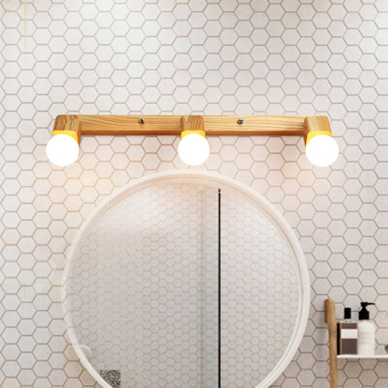 Wood Bare Bulb Design Vanity Lamp Nordic 2/4/5 Bulbs Beige Adjustable Wall Mount Light Fixture