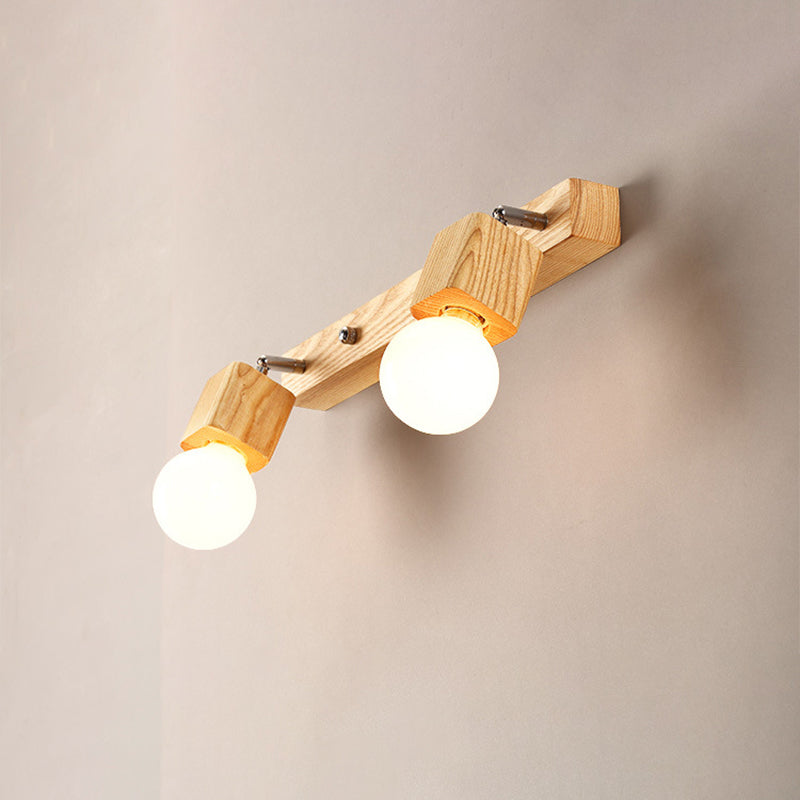 Wood Bare Bulb Design Vanity Lamp Nordic 2/4/5 Bulbs Beige Adjustable Wall Mount Light Fixture