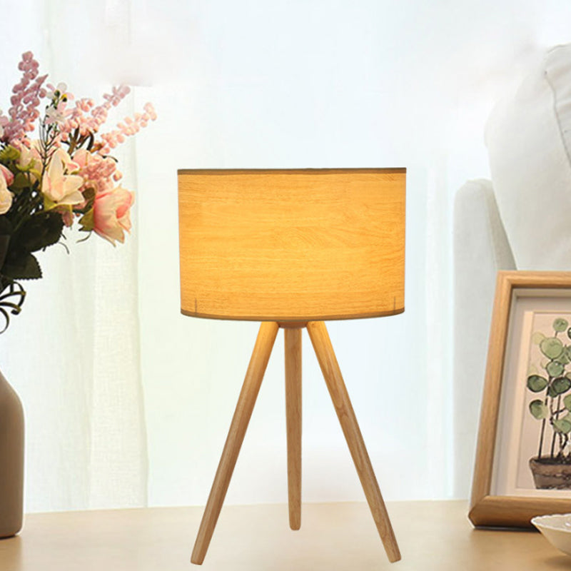 1 Lampen Nachttisch Lampe Minimalist Holzstativ Nachtlicht mit Säulenstoffschatten