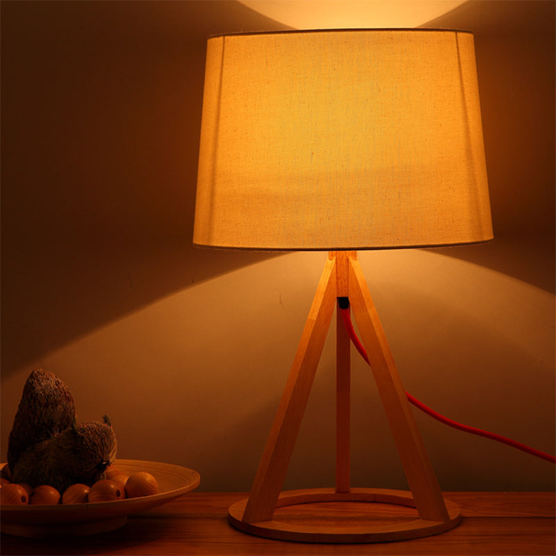 Lampada da banco notturna del tamburo in tessuto Simpucile da tavolo bianco a 1 luce con piedistallo conico aperto