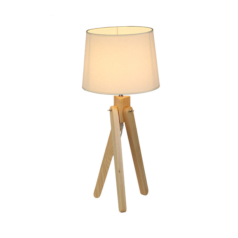 Lámpara de noche de sombra cónica blanca Nordic 1 cabezal de tela iluminación con soporte de telescopio de madera