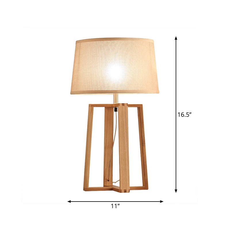 Tapered Drum Table Lamp Contemporary Fabric 1 Bulb Wood Night Light with Trapezoid Base