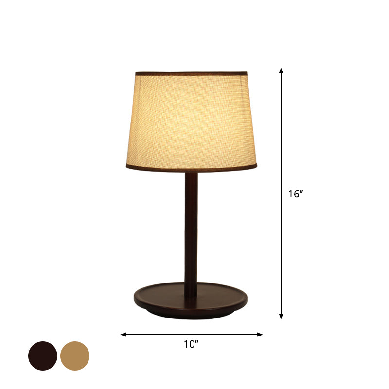 Lampe à ombre effilée lampe nordique tissu 1-Light Beige / Nightstand brun foncé Lumière avec base en bois
