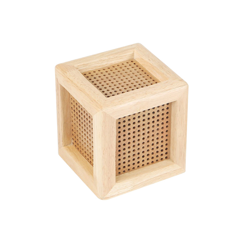 Cube Box Bedside Mini Night Lamp Wooden 1 Head Nordic Table Light with Pierced Hole in Beige