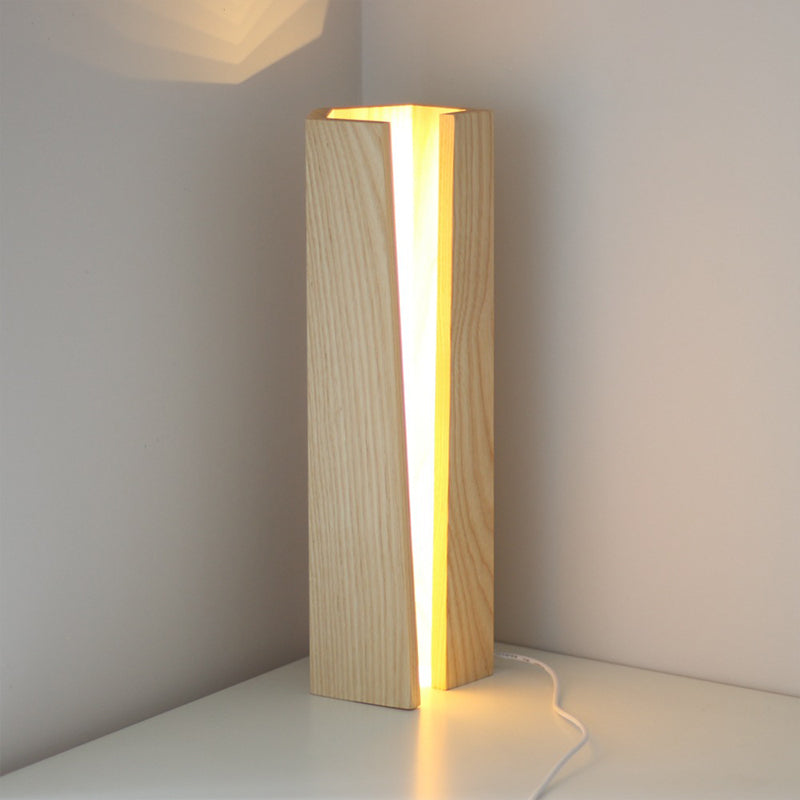 Lampada da tavolo in legno a scatola aperta Simplicity Lampada da comodino beige a LED da 5"/6" di lunghezza per camera da letto