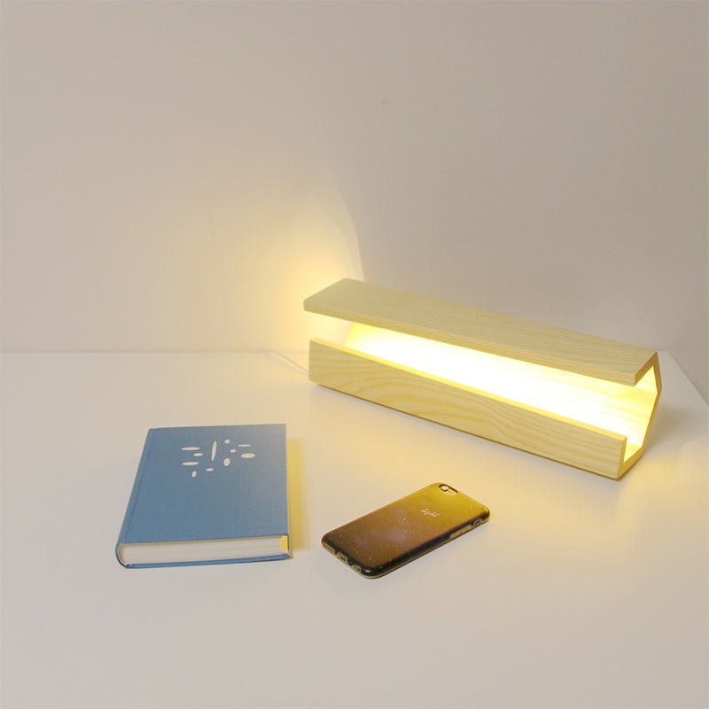 Lampada da tavolo in legno a scatola aperta Simplicity Lampada da comodino beige a LED da 5"/6" di lunghezza per camera da letto