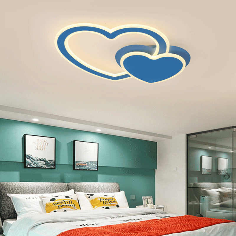 Kids Undertint LED Flush Plafond Light Double Loving-Heart Acryl Plafond Lamp voor Kid Slaapkamer
