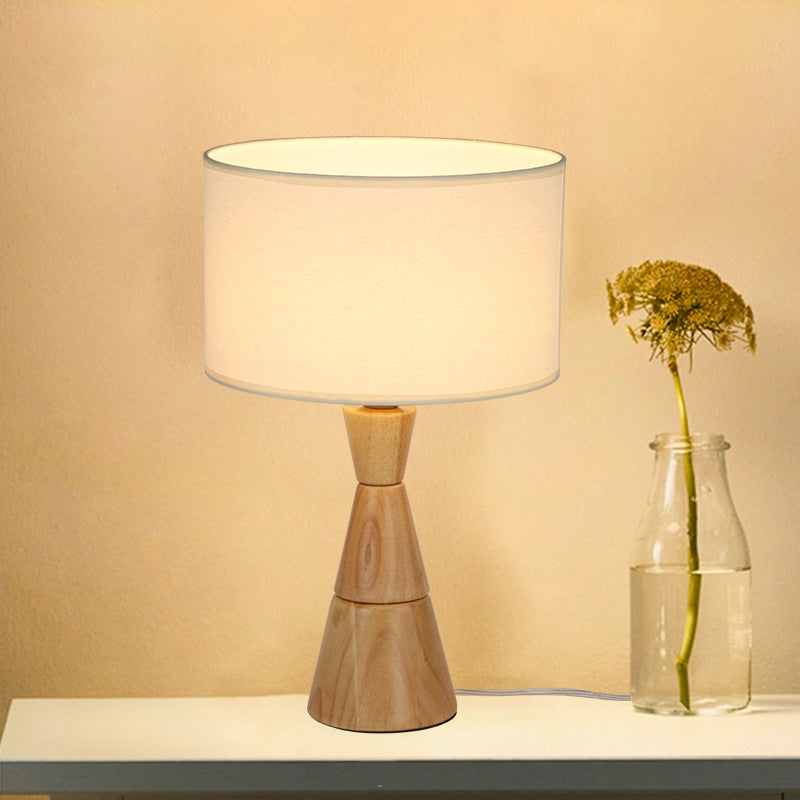 Empire Shade Night Lamp Nordic Fabric 1-Light Wood Table Lighting with Funnel Shaped Base