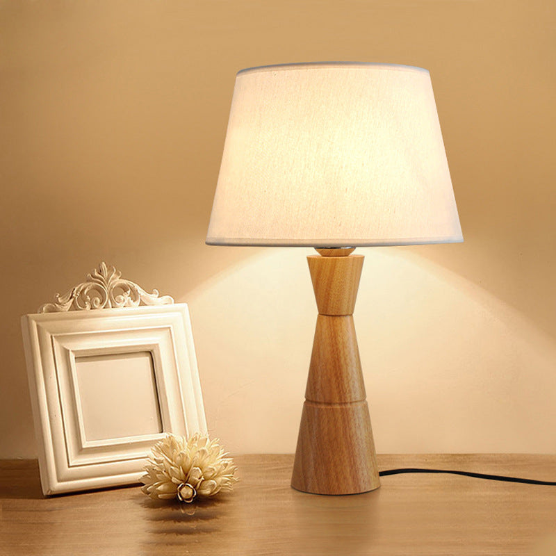 Empire Shade Night Lamp Nordic Fabric 1-Light Wood Table Lighting with Funnel Shaped Base