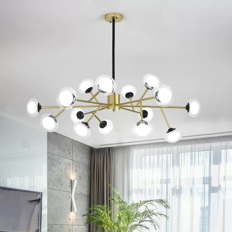 Lampadario a soffitto nera/oro Blasselier Postmodern, 15/06/18 Kit di luce sospesa in metallo con sfera di vetro latte