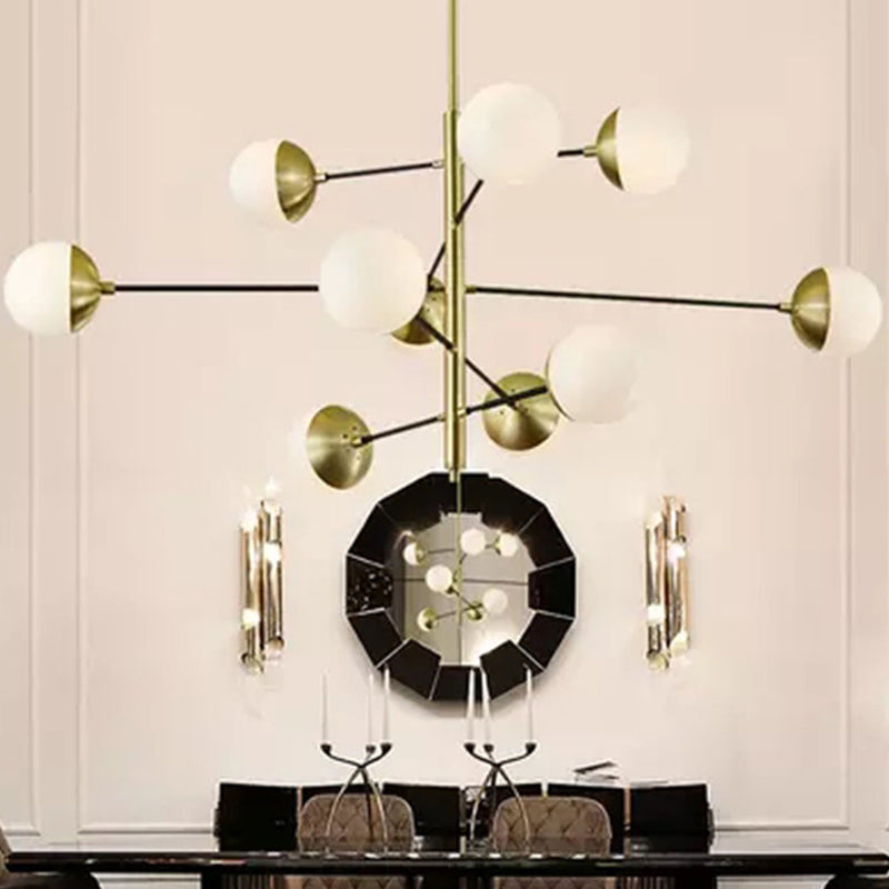Post-Modern 5 Tiers Chandelier Ivory Ball Glass 10-Light Dining Room Suspension Pendant Light in Gold