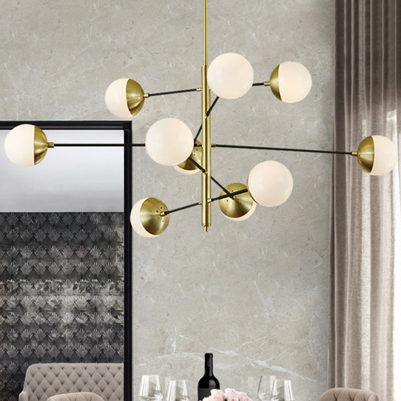 Post-Modern 5 Tiers Chandelier Ivory Ball Glass 10-Light Dining Room Suspension Pendant Light in Gold