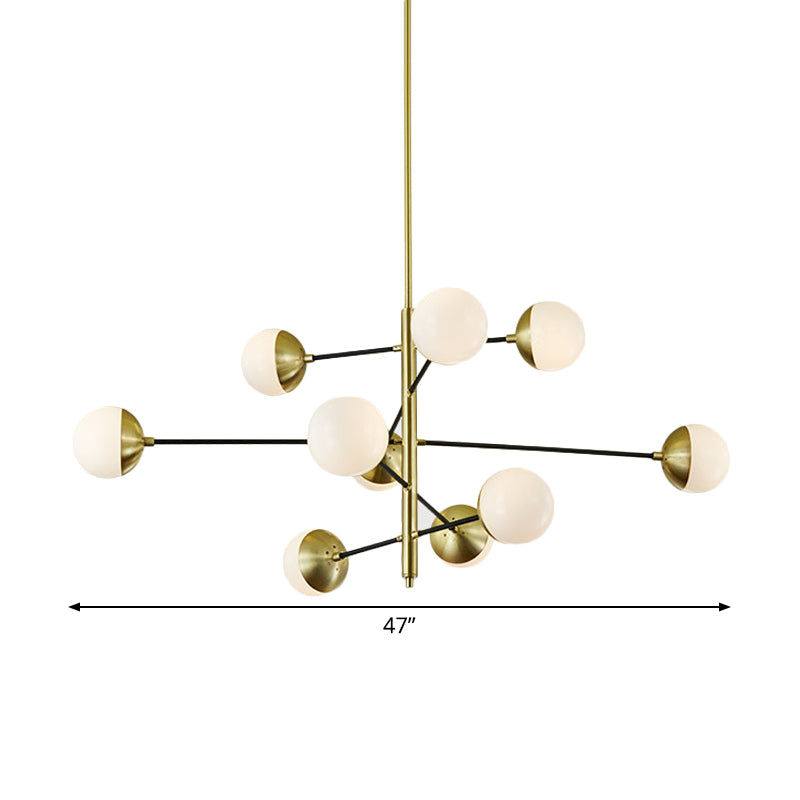 Post-Modern 5 Tiers Chandelier Ivory Ball Glass 10-Light Dining Room Suspension Pendant Light in Gold