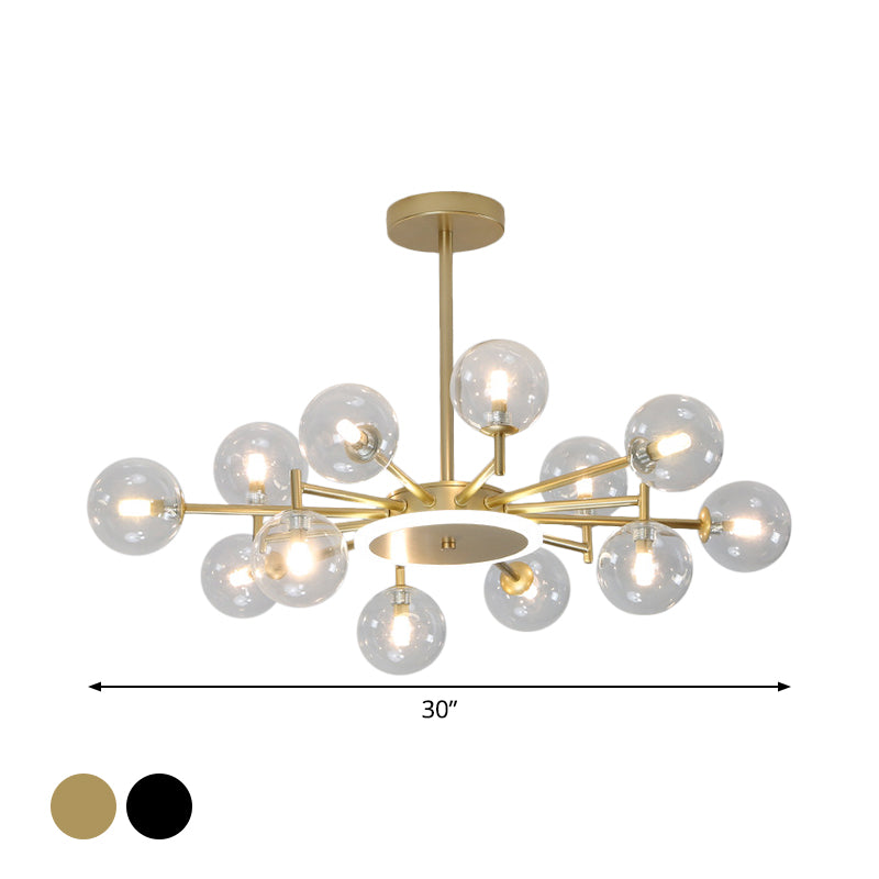 Black/Gold Chandelier Contemporary 12/16-TEAD Opal Glassato/Clear Glass Suspension Lighting for soggiorno