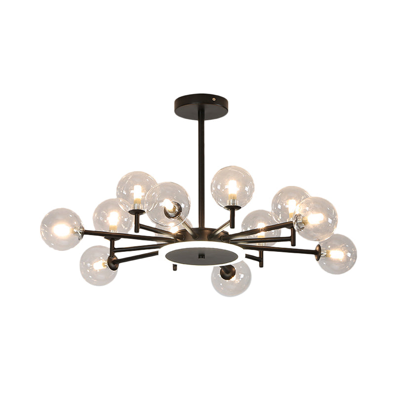Black/Gold Chandelier Contemporary 12/16-TEAD Opal Glassato/Clear Glass Suspension Lighting for soggiorno