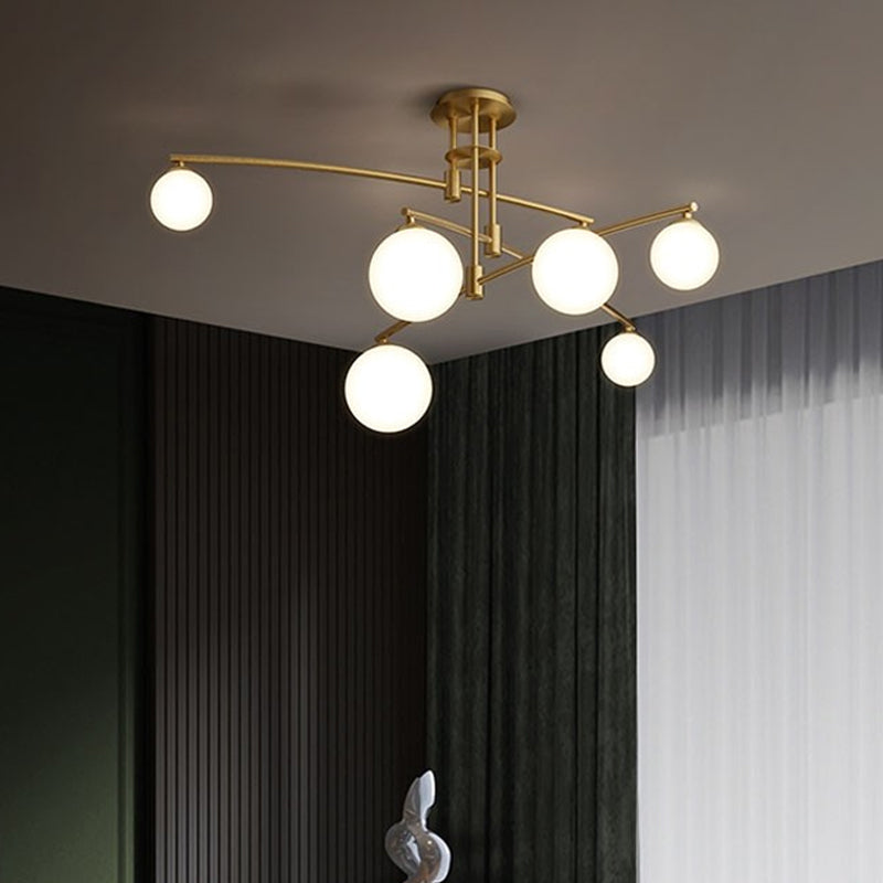 Lampadario a 3 camere da letto a 3 strati lampade a sospensione minimalista a 6/9 luci in nero/oro con sfera di vetro bianco