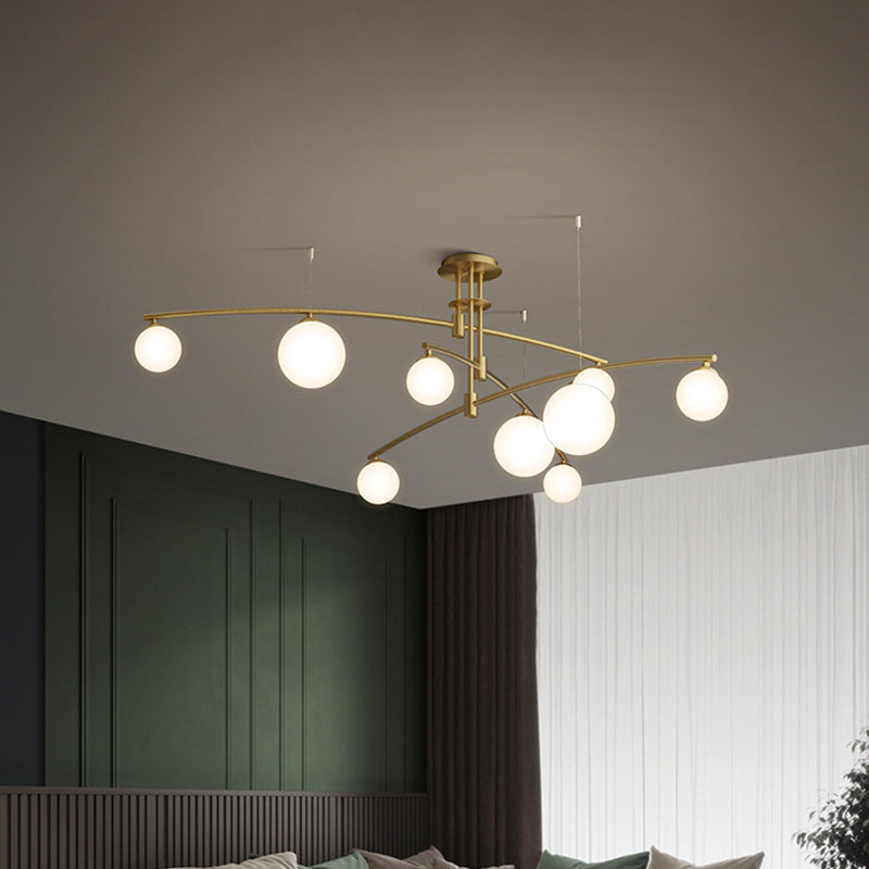 Lampadario a 3 camere da letto a 3 strati lampade a sospensione minimalista a 6/9 luci in nero/oro con sfera di vetro bianco