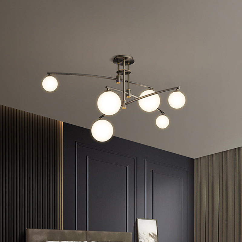 Lampadario a 3 camere da letto a 3 strati lampade a sospensione minimalista a 6/9 luci in nero/oro con sfera di vetro bianco