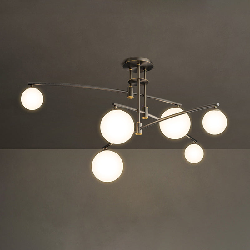 Lampadario a 3 camere da letto a 3 strati lampade a sospensione minimalista a 6/9 luci in nero/oro con sfera di vetro bianco