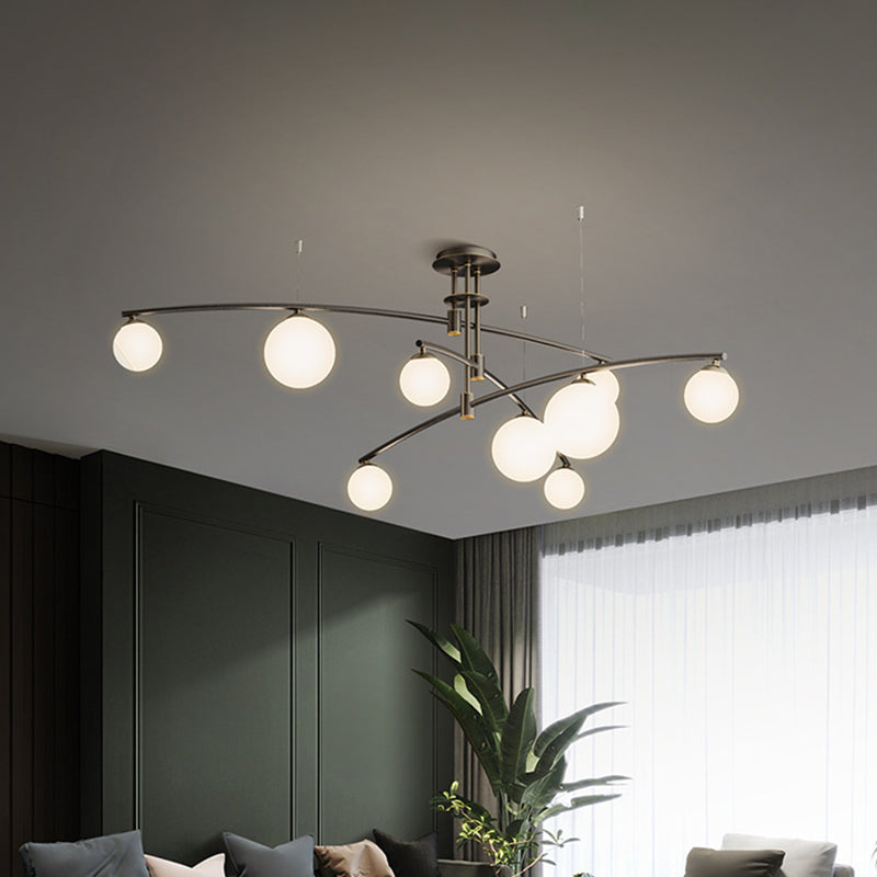 Lampadario a 3 camere da letto a 3 strati lampade a sospensione minimalista a 6/9 luci in nero/oro con sfera di vetro bianco
