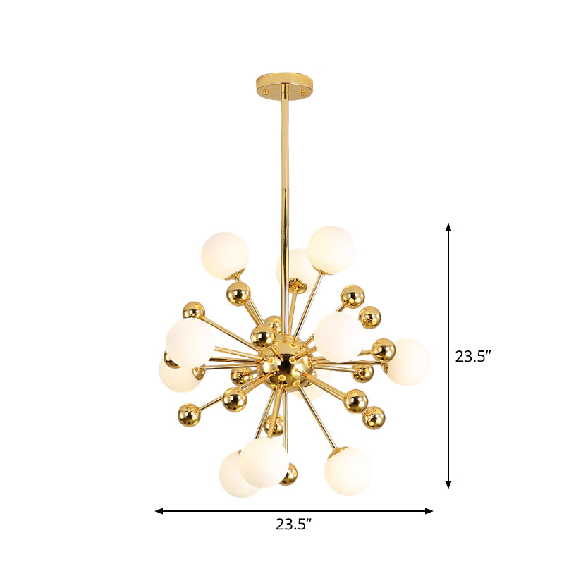 Modern Stylish Burst Ball Chandelier Frosted White Glass 11/12/18-Light Living Room Ceiling Hang Lamp in Gold