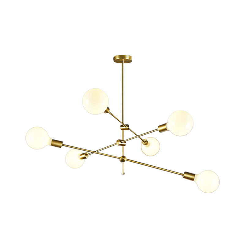Rotatable 3-Arm Chandelier Minimalism White Ball Glass 6 Bulbs Gold Suspension Pendant Light